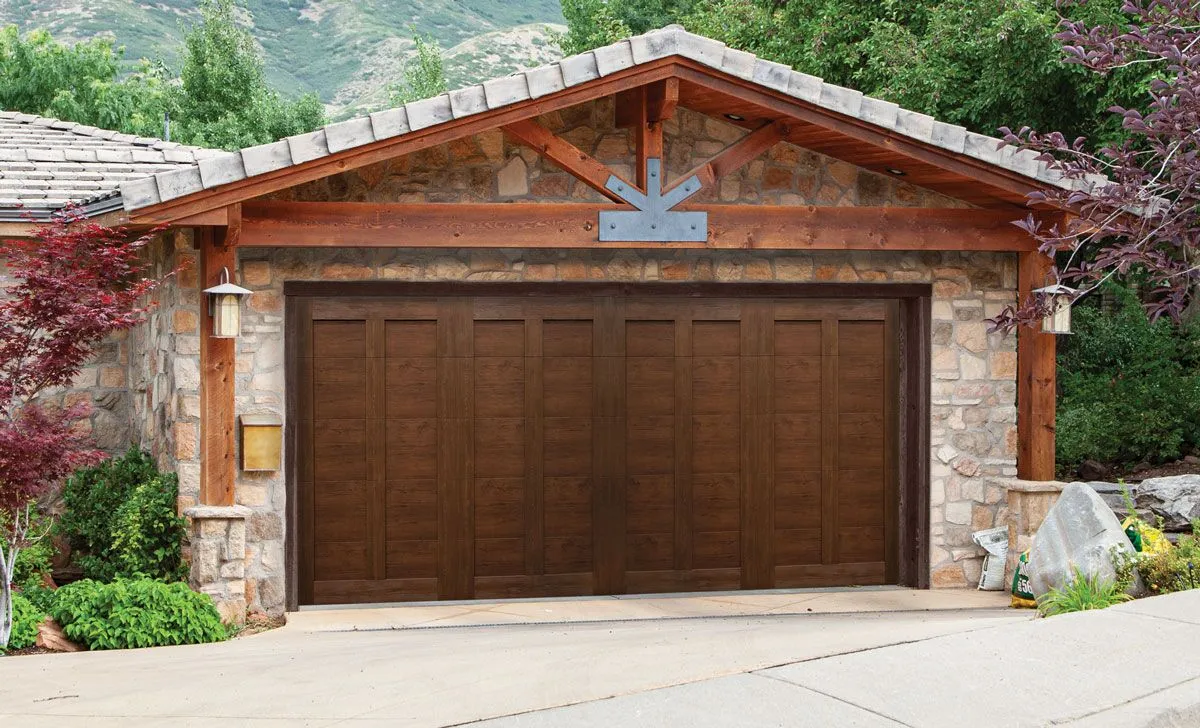 Custom Ash Beachwood Chalet 9004 Steel Garage Door with Woodgrain Finish